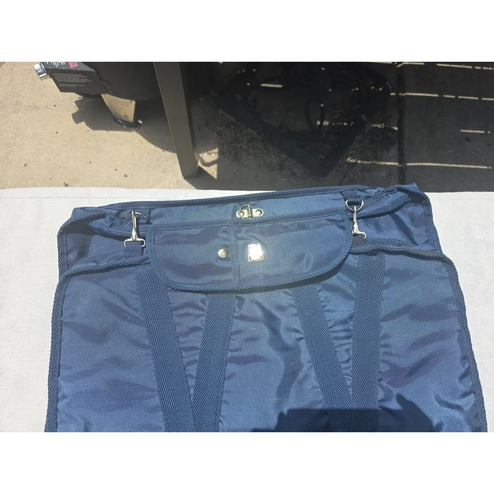 Pierre Cardin Navy Blue Foldable Garment Bag Travel Suit Carrier Gold Hardware